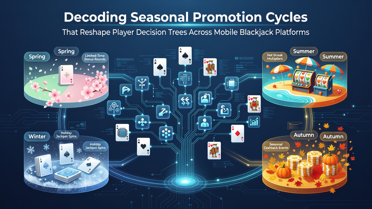 Overzicht van seizoensgebonden promoties op mobiele blackjack platforms met diagrammen van spelerbeslissingen