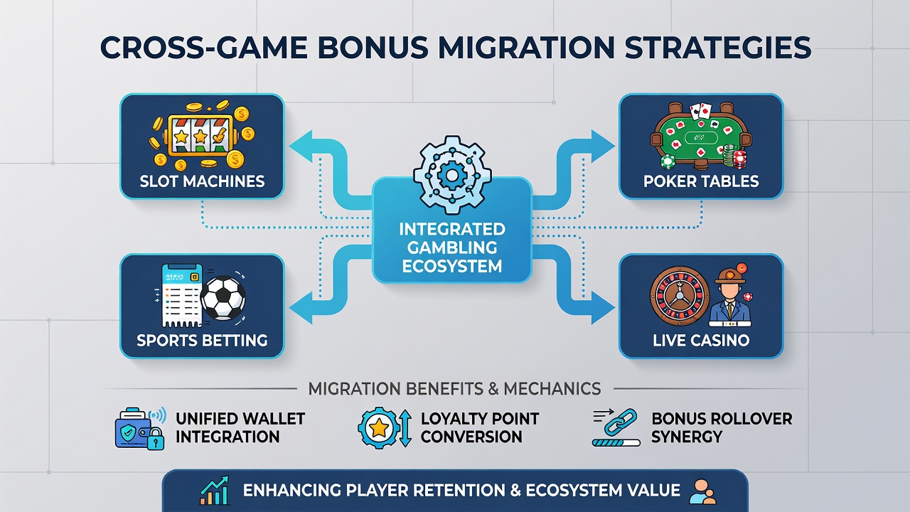 Diagram van bonusmigratie tussen verschillende spelcategorieën in een casino ecosysteem
