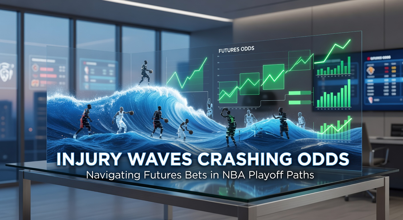 NBA-speler die kreunend neervalt tijdens een playoffwedstrijd, met bookmakersodds op de achtergrond die schommelen