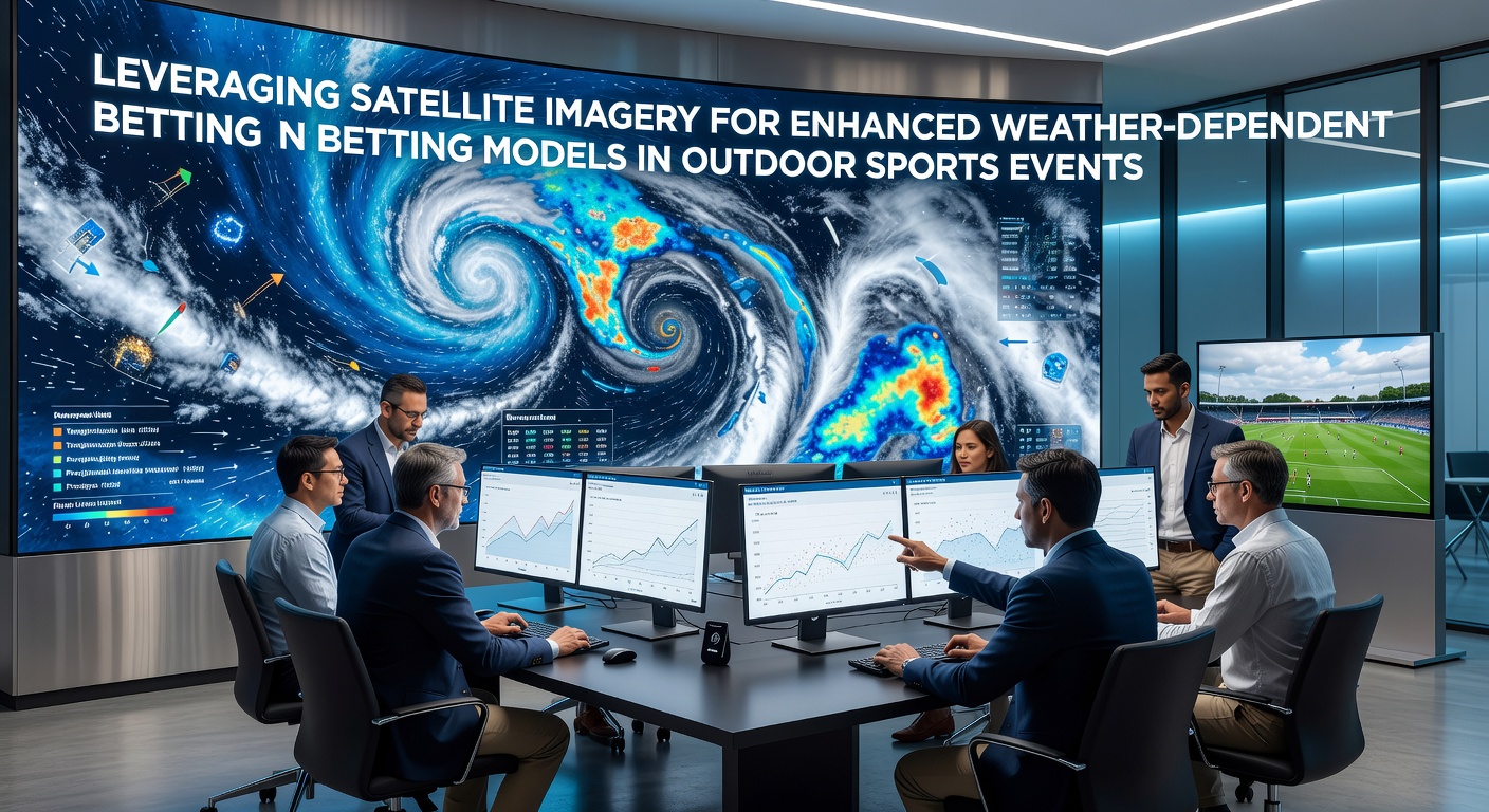 Satellietbeeld van een tennisbaan tijdens een toernooi met weersdata overlay
