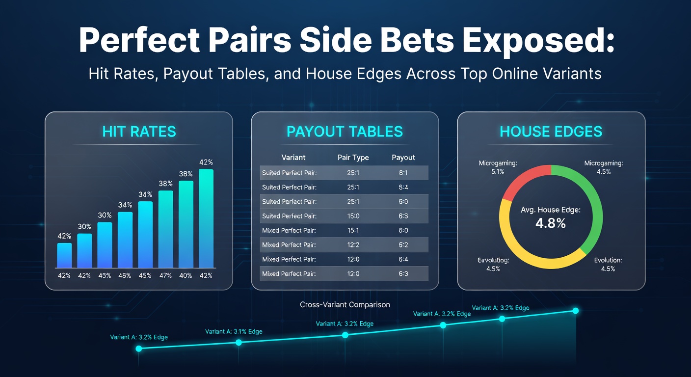 Grafiek met Perfect Pairs uitbetalingstabellen en house edge vergelijkingen in online blackjack varianten