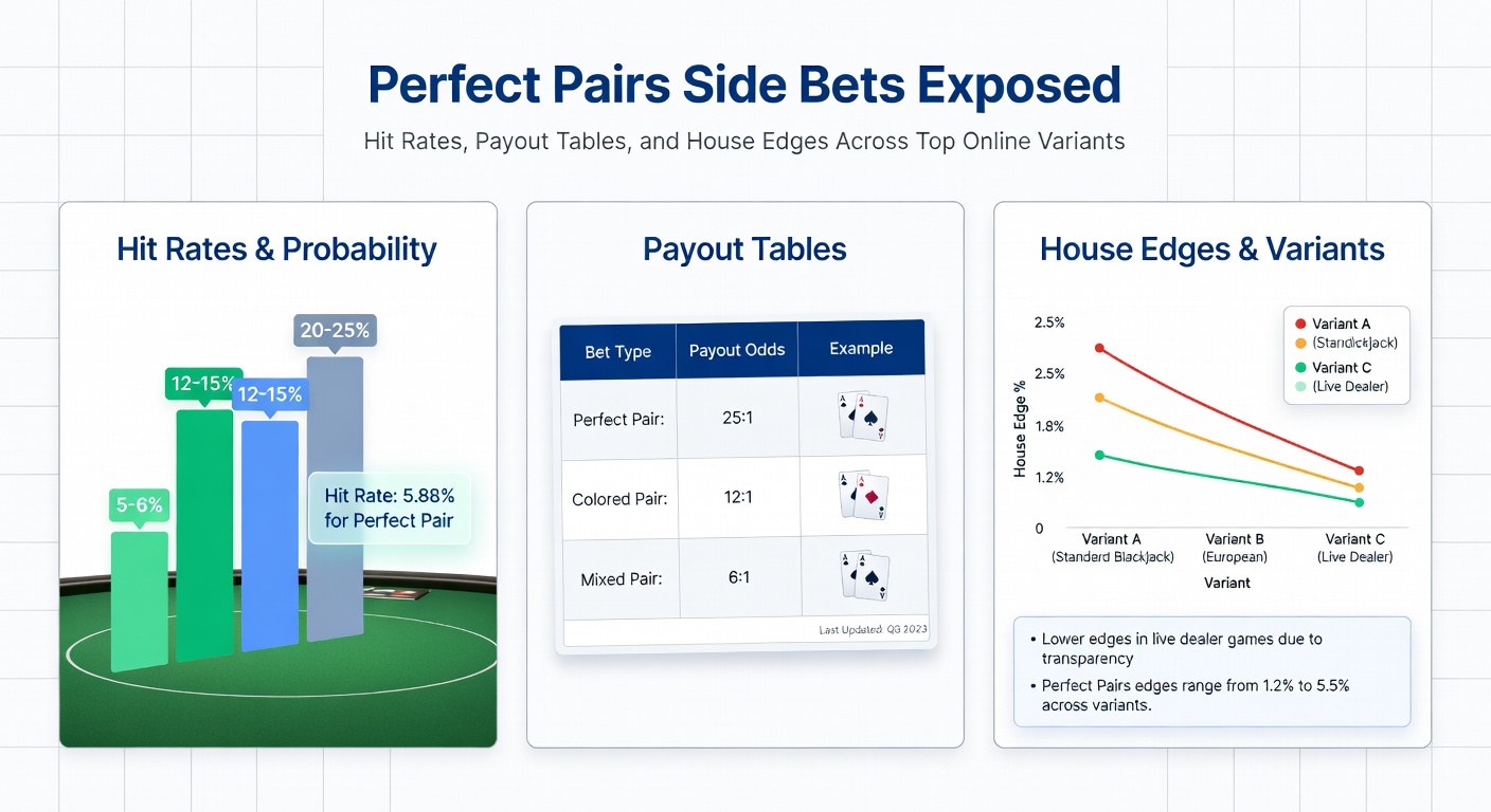 Vergelijkende tabel van Perfect Pairs payouts en house edges bij providers zoals Evolution en Playtech