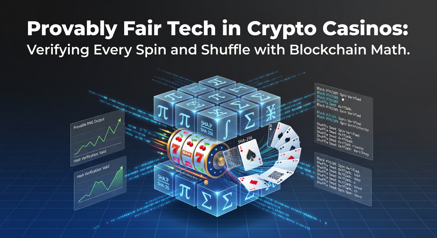 Grafische weergave van blockchain-ketens die een roulettewiel en kaarten verifiëren in een crypto casino-omgeving