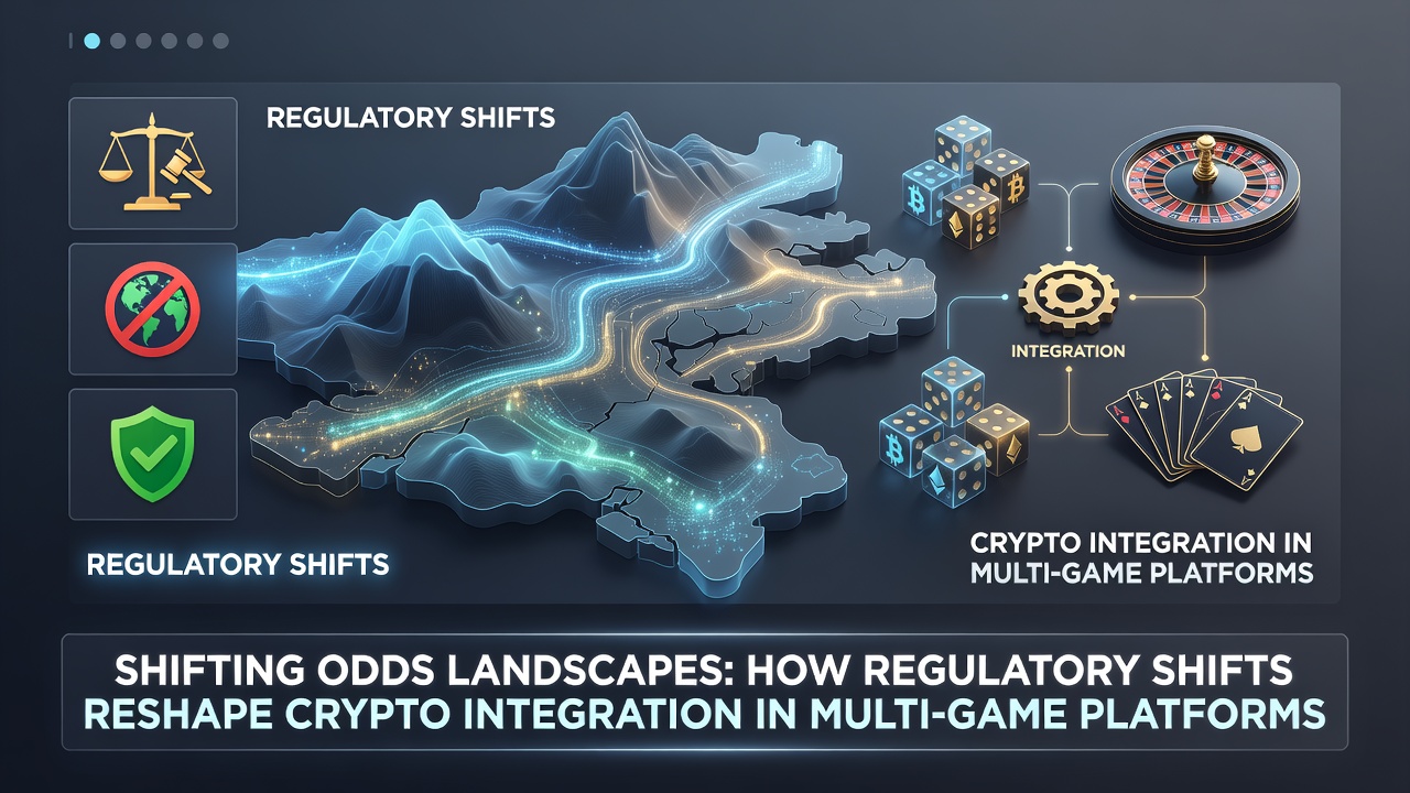 Diagram van crypto-integratie in platforms met meerdere speltypes onder invloed van regelgeving