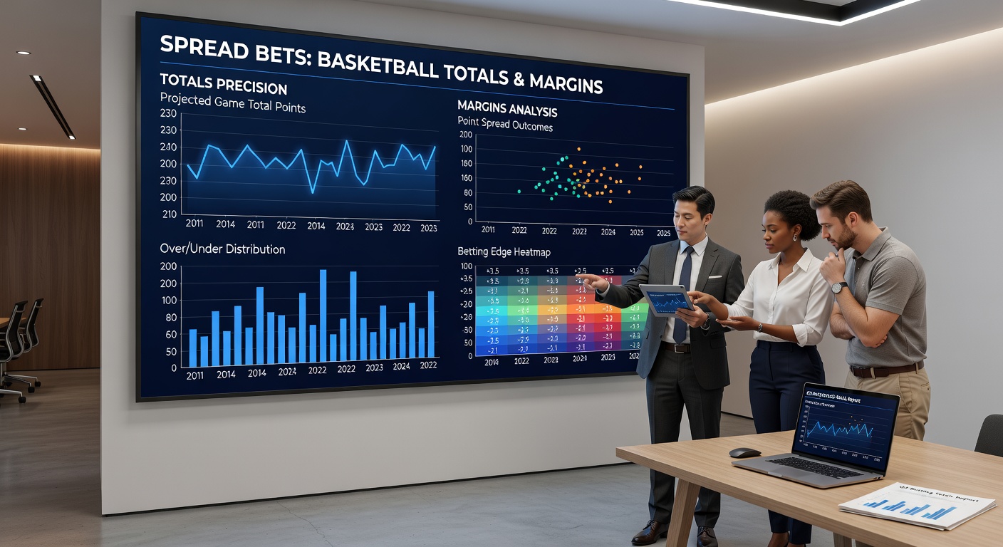 Scoreboard close-up met actieve spread-, total- en margin-odds tijdens een NBA-wedstrijd in volle gang