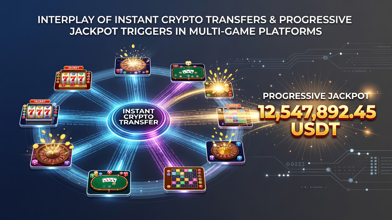 Diagram dat de verbinding toont tussen crypto-transacties en jackpot-trigger mechanismen in multi-game systemen