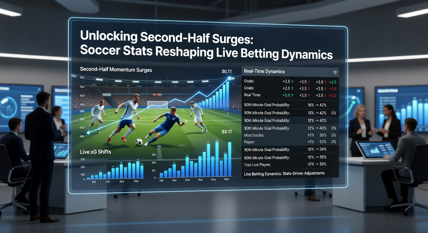 Live betting interface met verschuivende odds tijdens een tweede helft in een Premier League wedstrijd, goals en stats overlay