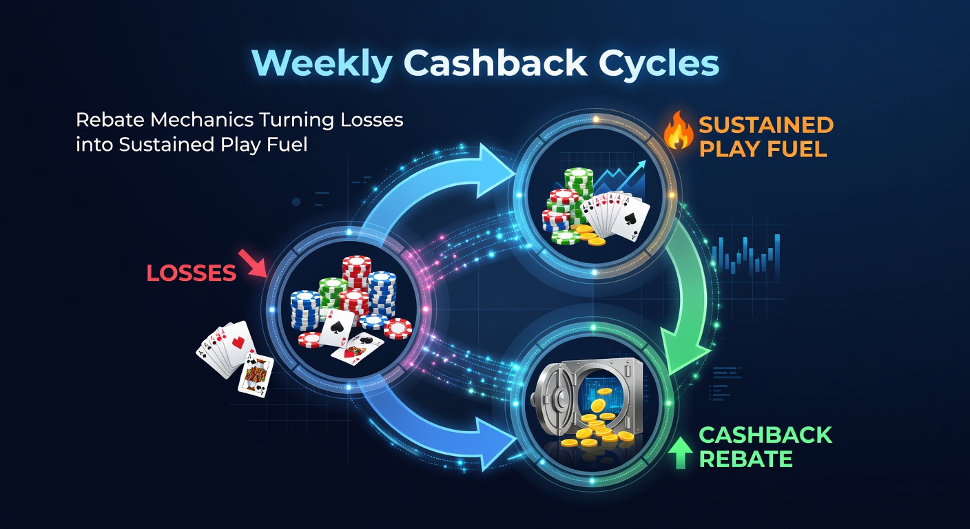 Grafiek met wekelijkse cashback-curves die verliezen visualiseren als opwaartse trends in speelbudgetten